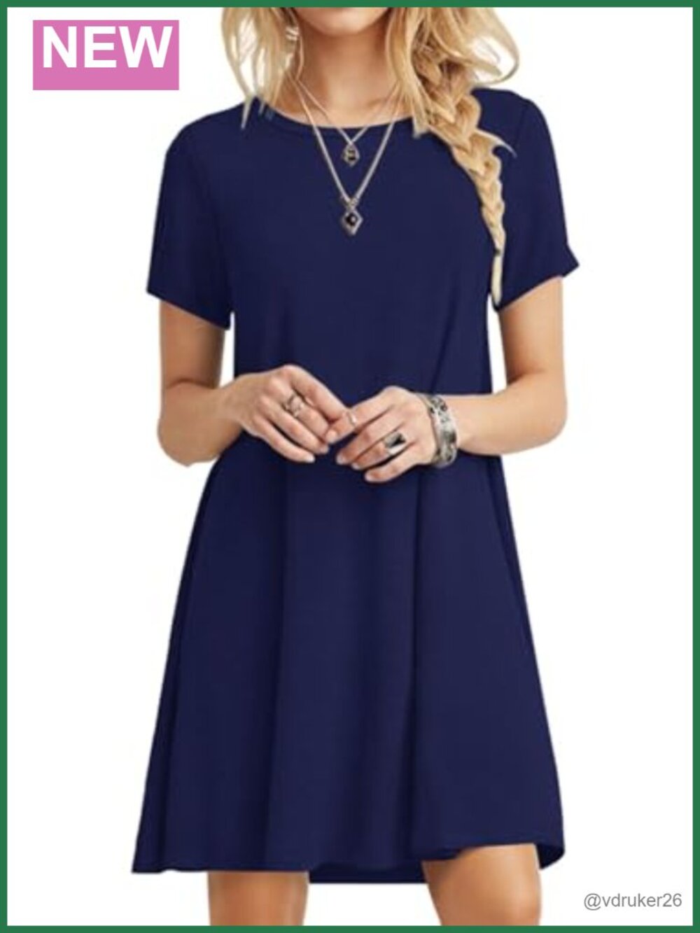 Women's Casual Midi Sundress Rayon Spandex Swing Hem Cap Sleeve